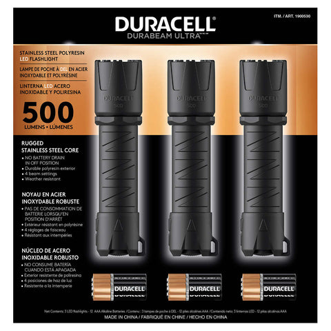 Image of DURACELL DURABEAM 500 Lumen Ultra LED Flashlight -  3 Pack